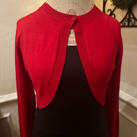 Talbots petite women’s silk solid red one-button cardigan sweater size small EUC - Picture 3 of 11